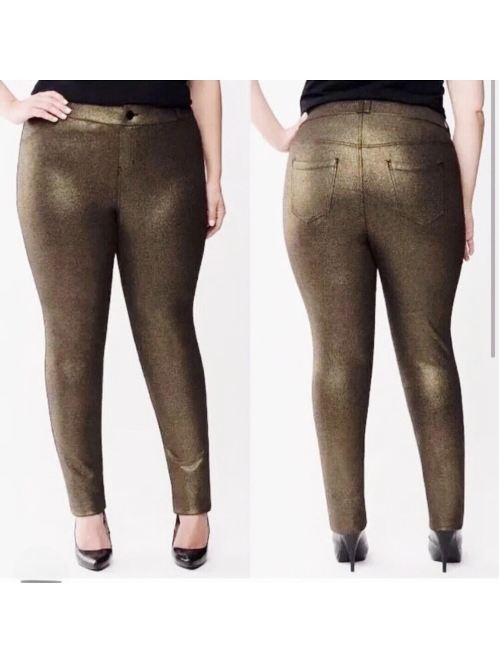Lane Bryant Gold Metallic Shimmer Pull On Skinny Pants Women's Size 24W